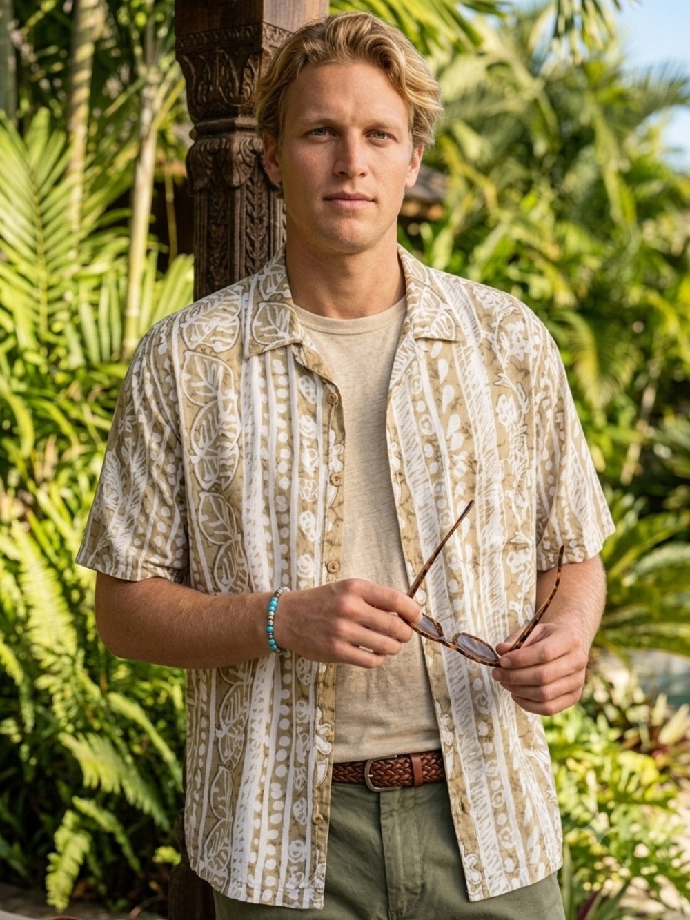 Vintage Batik Hawaiian Shirt Mens Large Resortcore Cabanacore Camp Collar